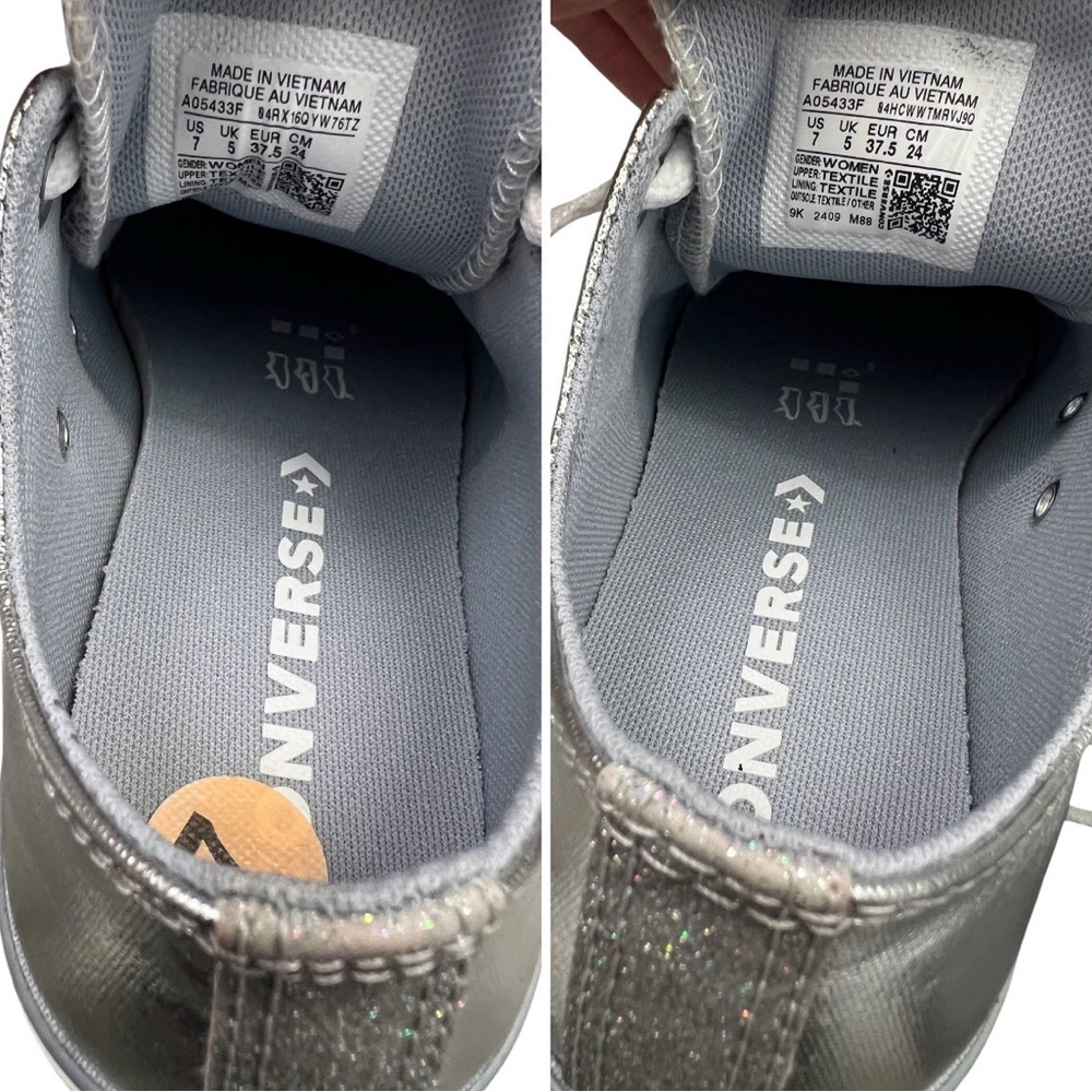 Converse Chuck Taylor All Star Sparkle Sneaker Granite Glitter in Sliver Size 7 - Picture 6 of 10